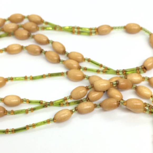 VINTAGE WOOD GLASS SEED BEAD NECKLACE SUN STARBURST PENDANT MEDALLION MANDALA - Picture 7 of 14